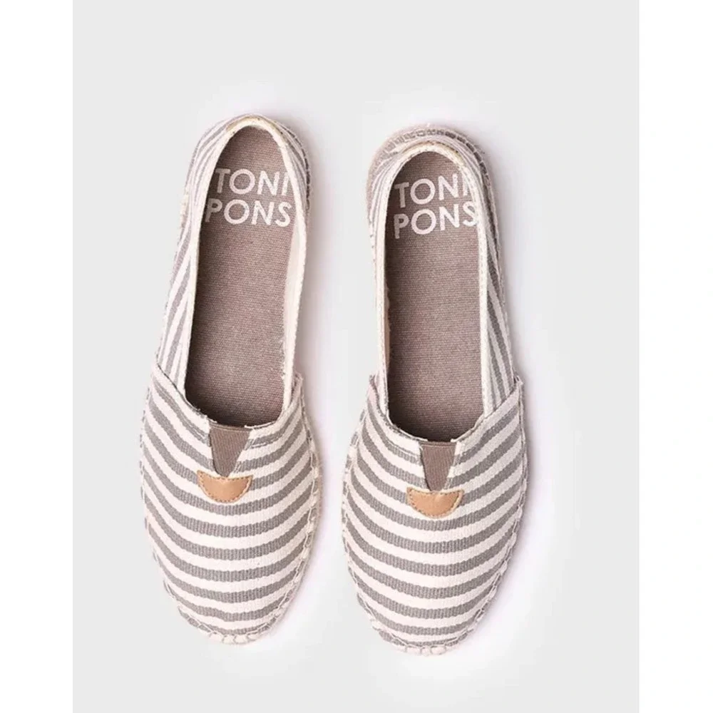 Toni Pons Women's‎ Espadrille Slip On Shoes Taupe cream Striped Casual Size 9